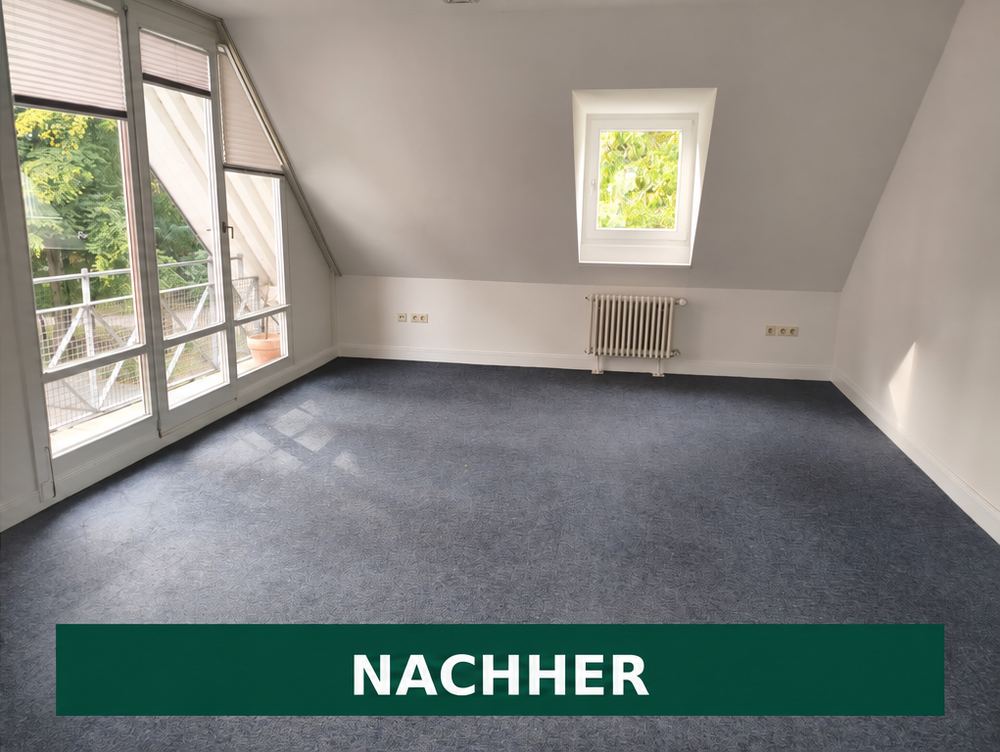 Nachher: derselbe Büroraum, vollständig leer geräumt